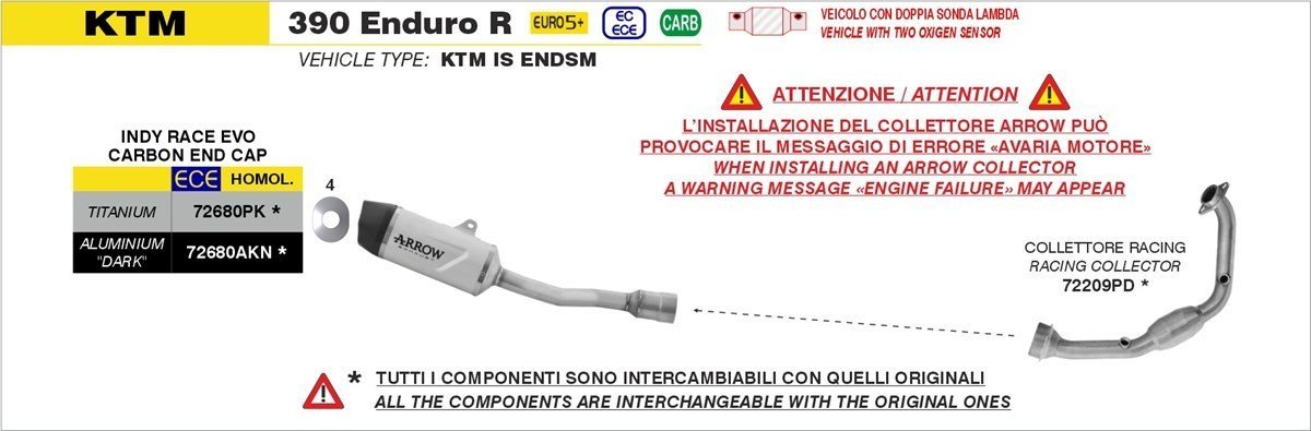 Silenciador INDY-RACE EVO en aluminio negro KTM 390 Enduro R E5+ '25/'26/'27